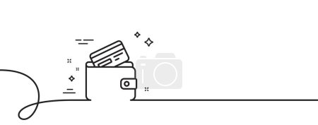 Illustration for Wallet with Credit card line icon. Continuous one line with curl. Cash money sign. Payment method symbol. Debit card single outline ribbon. Loop curve pattern. Vector - Royalty Free Image