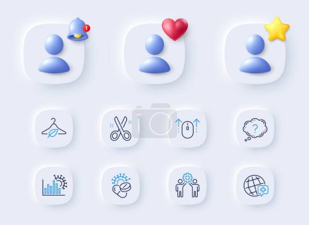 Illustration for Coronavirus pills, Question mark and Slow fashion line icons. Placeholder with 3d bell, star, heart. Pack of Coronavirus statistics, Employees teamwork, World medicine icon. Vector - Royalty Free Image