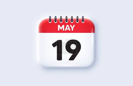 Illustration for Calendar date 3d icon. 19th day of the month icon. Event schedule date. Meeting appointment time. 19th day of May month. Calendar event reminder date. Vector - Royalty Free Image