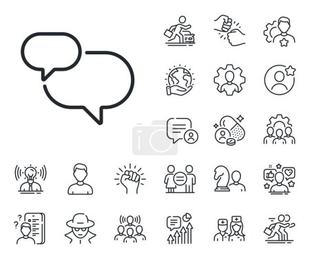 Illustration for Speech bubble sign. Specialist, doctor and job competition outline icons. Chat comment line icon. Social media message symbol. Chat message line sign. Avatar placeholder, spy headshot icon. Vector - Royalty Free Image
