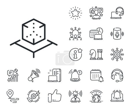 Illustration for VR simulation sign. Place location, technology and smart speaker outline icons. Augmented reality line icon. 3d cube symbol. Augmented reality line sign. Influencer, brand ambassador icon. Vector - Royalty Free Image