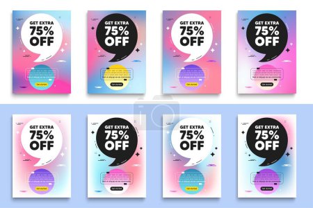 Illustration for Get Extra 75 percent off Sale. Poster frame with quote. Discount offer price sign. Special offer symbol. Save 75 percentages. Extra discount flyer message with comma. Vector - Royalty Free Image