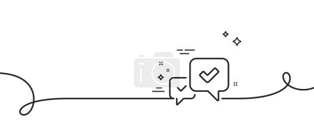 Illustration for Approve line icon. Continuous one line with curl. Accepted or confirmed sign. Speech bubble symbol. Approve single outline ribbon. Loop curve pattern. Vector - Royalty Free Image