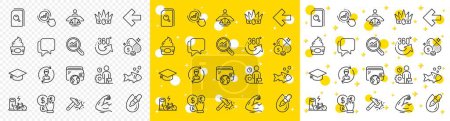 Illustration for Outline Graph chart, Court judge and Money currency line icons pack for web with Electric bike, Data analysis, Fish line icon. Wallet, Search files, Hammer blow pictogram icon. Vector - Royalty Free Image