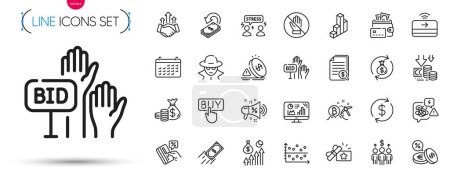 Illustration for Pack of Loyalty gift, Corrupt and Coins bag line icons. Include Salary, Difficult stress, Deflation pictogram icons. Deal, Currency exchange, Sale megaphone signs. Bitcoin mining. Vector - Royalty Free Image