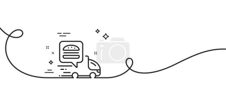 Illustration for Food delivery truck line icon. Continuous one line with curl. Contactless meal order sign. Grocery delivery symbol. Food delivery single outline ribbon. Loop curve pattern. Vector - Royalty Free Image