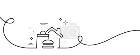 Illustration for Food delivery line icon. Continuous one line with curl. Meal order at home sign. Fast food deliver symbol. Food delivery single outline ribbon. Loop curve pattern. Vector - Royalty Free Image