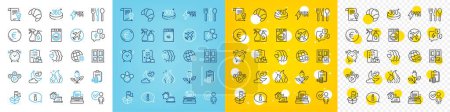 Illustration for Vector icons set of 360 degrees, Approved agreement and Verification person line icons pack for web with Food, Friends couple, Alarm clock outline icon. Information, Euro money. Vector - Royalty Free Image