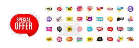 Illustration for Flash offer sale banners pack. Promo price discount stickers. Special offer 3d speech bubble. Promotion flash coupons. Mega discount deal banners. Sale chat speech bubble. Ad promo message. Vector - Royalty Free Image