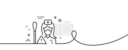 Illustration for Nurse with Cotton swab line icon. Continuous one line with curl. Doctor assistant sign. Face protection symbol. Nurse single outline ribbon. Loop curve pattern. Vector - Royalty Free Image