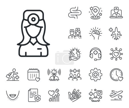 Illustration for Health eye sign. Online doctor, patient and medicine outline icons. Oculist doctor line icon. Optometry clinic symbol. Oculist doctor line sign. Veins, nerves and cosmetic procedure icon. Vector - Royalty Free Image