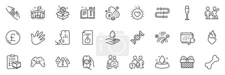 Illustration for Icons pack as Family questions, Correct answer and Methodology line icons for app include Gamepad, Biotin vitamin, Hand outline thin icon web set. Parcel checklist, Dog bone. Vector - Royalty Free Image