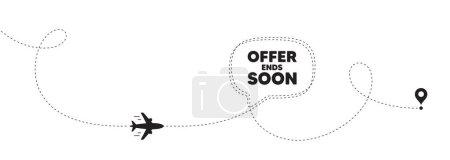 Illustration for Offer ends soon tag. Plane travel path line banner. Special offer price sign. Advertising discounts symbol. Offer ends soon speech bubble message. Plane location route. Dashed line. Vector - Royalty Free Image
