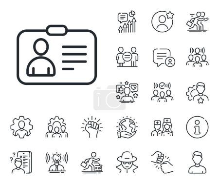 Illustration for User Profile sign. Specialist, doctor and job competition outline icons. ID card line icon. Person silhouette symbol. Identification plastic card. ID card line sign. Vector - Royalty Free Image