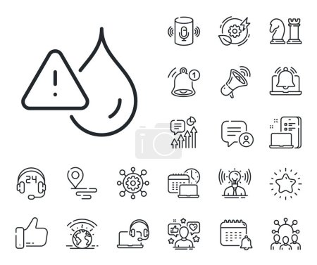 Illustration for Water resistant sign. Place location, technology and smart speaker outline icons. Waterproof line icon. Drop protection symbol. Waterproof line sign. Influencer, brand ambassador icon. Vector - Royalty Free Image