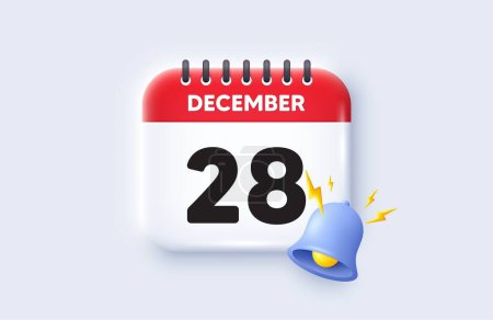 Illustration for 28th day of the month icon. Calendar date 3d icon. Event schedule date. Meeting appointment time. 28th day of December month. Calendar event reminder date. Vector - Royalty Free Image