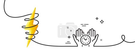 Illustration for Safe time line icon. Continuous one line with curl. Clock sign. Office management symbol. Safe time single outline ribbon. Loop curve with energy. Vector - Royalty Free Image
