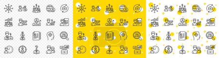 Illustration for Business networking contract, Job Interview and Head Hunting contract icons. Human Resources, head hunting line icons. CV, Teamwork and Portfolio symbols. Business career, human, interview. Vector - Royalty Free Image