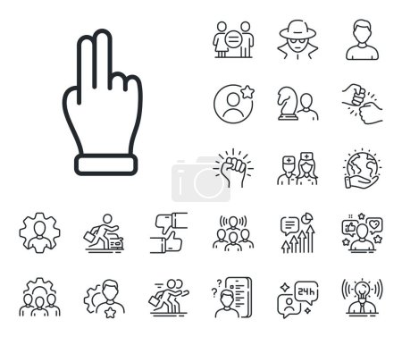 Illustration for Two fingers palm sign. Specialist, doctor and job competition outline icons. Click hand line icon. Gesture symbol. Click hand line sign. Avatar placeholder, spy headshot icon. Strike leader. Vector - Royalty Free Image