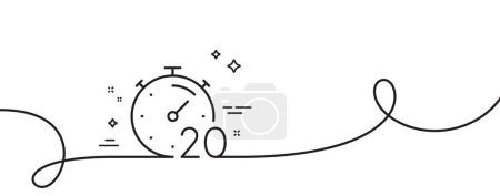 Illustration for Timer 20 minutes line icon. Continuous one line with curl. Stopwatch time sign. Countdown clock symbol. Timer single outline ribbon. Loop curve pattern. Vector - Royalty Free Image