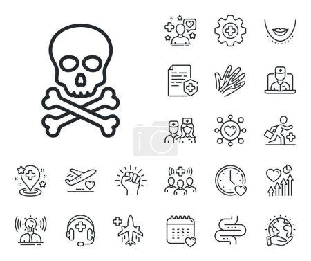 Illustration for Laboratory toxic sign. Online doctor, patient and medicine outline icons. Chemical hazard line icon. Death skull symbol. Chemical hazard line sign. Veins, nerves and cosmetic procedure icon. Vector - Royalty Free Image