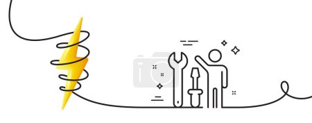 Illustration for Spanner tool line icon. Continuous one line with curl. Repairman service sign. Fix instruments symbol. Repairman single outline ribbon. Loop curve with energy. Vector - Royalty Free Image