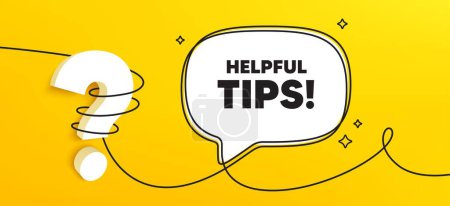 Illustration for Helpful tips tag. Continuous line chat banner. Education faq sign. Help assistance symbol. Helpful tips speech bubble message. Wrapped 3d question icon. Vector - Royalty Free Image