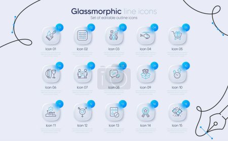 Illustration for Set of Shopping cart, Dish plate and Medical tablet line icons for web app. Equality, Payment, Bribe icons. Genders, Filter, Time management signs. Winner ribbon, Helicopter. Vector - Royalty Free Image