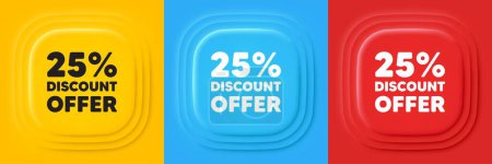 Illustration for 25 percent discount. Neumorphic offer banners. Sale offer price sign. Special offer symbol. Discount podium background. Product infographics. Vector - Royalty Free Image