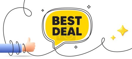 Illustration for Best deal tag. Continuous line art banner. Special offer Sale sign. Advertising Discounts symbol. Best deal speech bubble background. Wrapped 3d like icon. Vector - Royalty Free Image