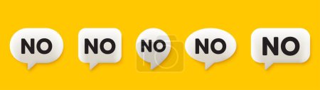 Illustration for No tag. 3d chat speech bubbles set. Negative answer text. Vote refuse, decline or forbidden symbol. No talk speech message. Talk box infographics. Vector - Royalty Free Image