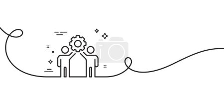Illustration for Employees teamwork line icon. Continuous one line with curl. Collaboration sign. Development partners symbol. Employees teamwork single outline ribbon. Loop curve pattern. Vector - Royalty Free Image