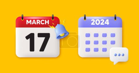 Illustration for Calendar date 3d icon. 17th day of the month icon. Event schedule date. Meeting appointment time. 17th day of March month. Calendar event reminder date. Vector - Royalty Free Image