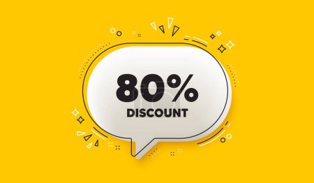 Illustration for 80 percent discount tag. 3d speech bubble yellow banner. Sale offer price sign. Special offer symbol. Discount chat speech bubble message. Talk box infographics. Vector - Royalty Free Image