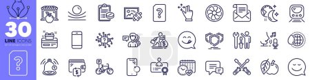 Illustration for Certificate, Mail newsletter and Smartphone recovery line icons pack. Yummy smile, Apple, Smile web icon. Artificial intelligence, Salary, Move gesture pictogram. Comment, Repairman. Vector - Royalty Free Image