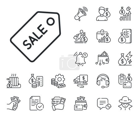 Illustration for Sale Special offer sign. Cash money, loan and mortgage outline icons. Shopping tag line icon. Coupon symbol. Sale ticket line sign. Credit card, crypto wallet icon. Inflation, job salary. Vector - Royalty Free Image
