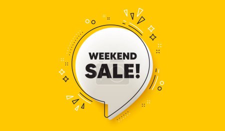 Illustration for Weekend Sale tag. 3d speech bubble yellow banner. Special offer price sign. Advertising Discounts symbol. Weekend sale chat speech bubble message. Talk box infographics. Vector - Royalty Free Image