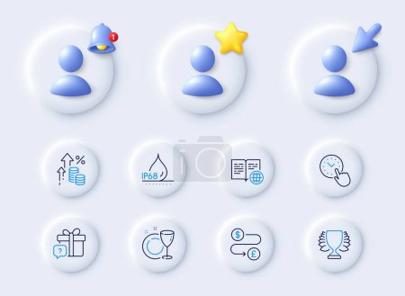 Illustration for Secret gift, Winner and Inflation line icons. Placeholder with 3d cursor, bell, star. Pack of Time management, Dish plate, Internet book icon. Money transfer, Waterproof pictogram. Vector - Royalty Free Image