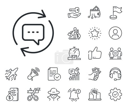 Illustration for Chat Speech bubble sign. Salaryman, gender equality and alert bell outline icons. Update Comments line icon. Communication symbol. Update comments line sign. Spy or profile placeholder icon. Vector - Royalty Free Image