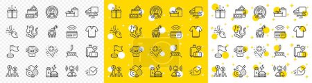 Illustration for Outline Delivery route, Milestone and Fireworks line icons pack for web with Vitamin c, Augmented reality, Worms line icon. Special offer, Gifts, T-shirt pictogram icon. Vector - Royalty Free Image