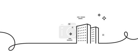 Illustration for Buildings line icon. Continuous one line with curl. City apartments sign. Architecture building symbol. Buildings single outline ribbon. Loop curve pattern. Vector - Royalty Free Image