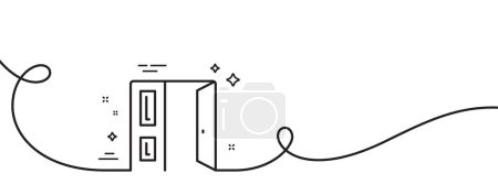 Illustration for Open door line icon. Continuous one line with curl. Entrance doorway sign. Building exit symbol. Open door single outline ribbon. Loop curve pattern. Vector - Royalty Free Image