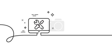Illustration for Repair computer line icon. Continuous one line with curl. Device service sign. Fix tv symbol. Repair single outline ribbon. Loop curve pattern. Vector - Royalty Free Image
