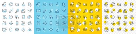 Illustration for Vector icons set of Recycle, Share and Drone line icons pack for web with Survey results, Dollar rate, Qr code outline icon. Translation service, Boxes pallet, Search employee pictogram. Vector - Royalty Free Image