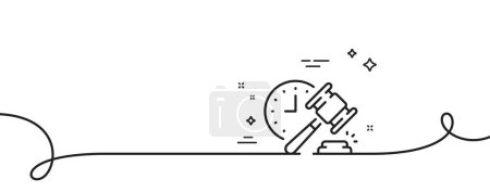 Illustration for Auction hammer line icon. Continuous one line with curl. Bid offer sign. Lot was sold symbol. Auction hammer single outline ribbon. Loop curve pattern. Vector - Royalty Free Image