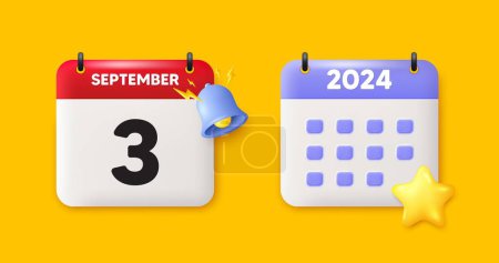 Illustration for 3rd day of the month icon. Calendar date 3d icon. Event schedule date. Meeting appointment time. 3rd day of September month. Calendar event reminder date. Vector - Royalty Free Image
