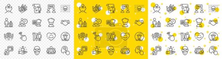 Illustration for Outline Veins, Select user and Yoga line icons pack for web with Baggage, Mental health, Organic tested line icon. Smile face, Repairman, Manual doc pictogram icon. Chemistry lab. Vector - Royalty Free Image