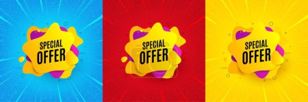 Illustration for Special offer liquid shape. Sunburst offer banner, flyer or poster. Discount sticker banner. Sale coupon icon. Special offer promo event banner. Starburst pop art coupon. Special deal. Vector - Royalty Free Image