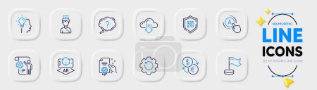 Illustration for Recovery gear, Question mark and Certificate line icons for web app. Pack of Ab testing, Augmented reality, Settings blueprint pictogram icons. Doctor, Milestone, Qr code signs. Idea. Vector - Royalty Free Image