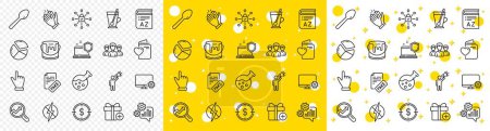 Illustration for Outline Spoon, Computer security and Love document line icons pack for web with Analytics, Fake news, Brand ambassador line icon. Security lock, Click hand, Paint pictogram icon. Group. Vector - Royalty Free Image